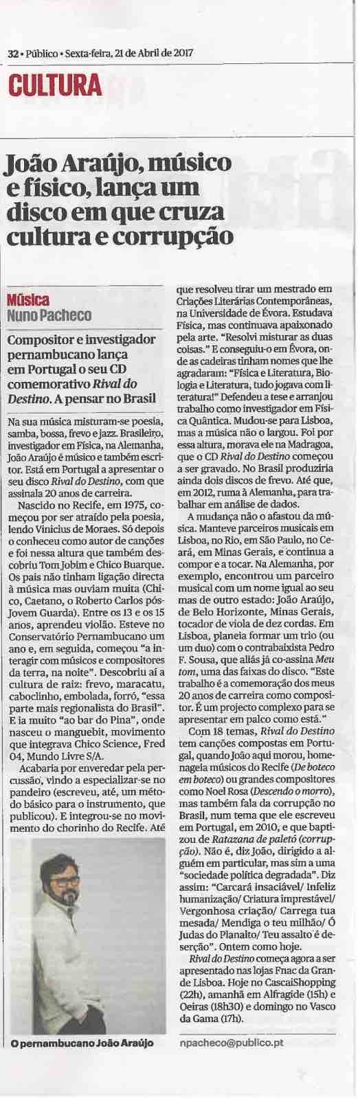 Matéria de imprensa do arquivo de João Araújo