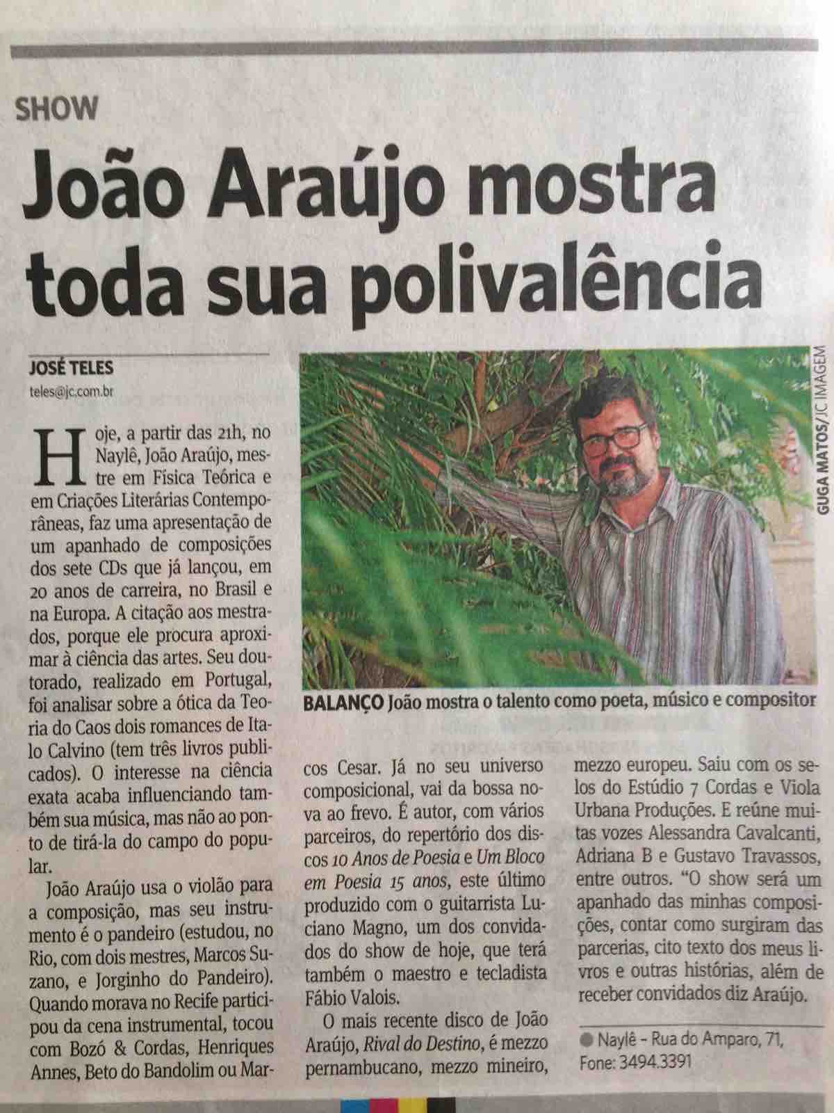 Matéria de jornal do arquivo de João Araújo